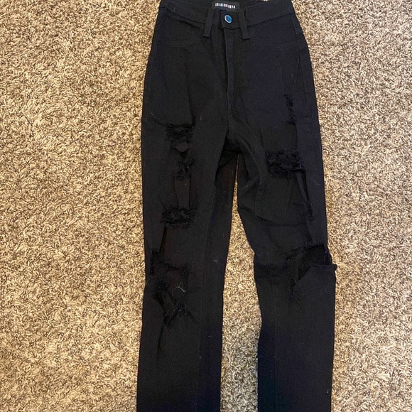 High Waisted Black Distressed Skinny Jeans - Picture 2 of 3